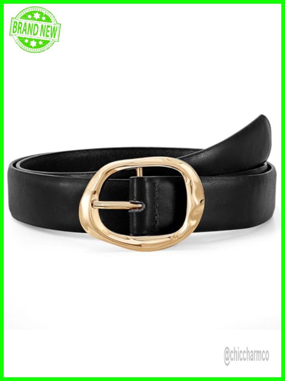 Women's Faux Leather Belt with Gold Buckle, Casual Waist Belt for Jeans Pants